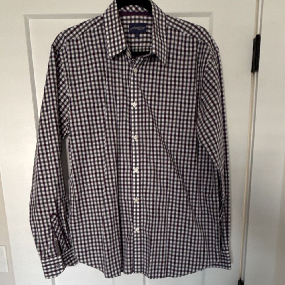 Jeremy Argyle NYC Men's Dress Shirt L Purple Gray Check 100% Cotton Long Sleeve